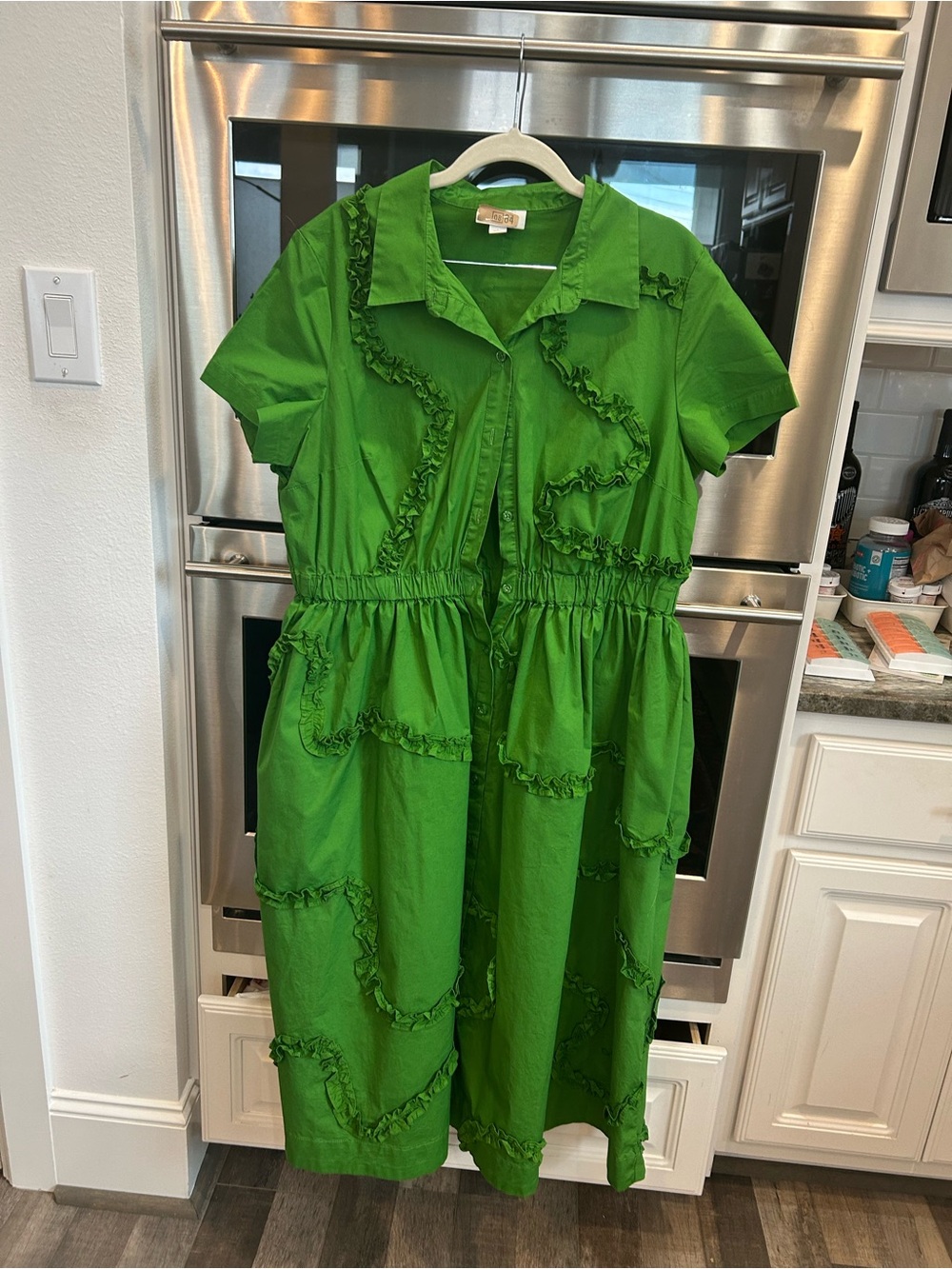 kate spade x target Bright Green Ruffle-Trim Button Midi Dress size L GUC